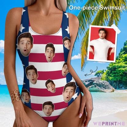 Custom Face Flag Women's One-Piece Swimsuit-WEPRINTME-11