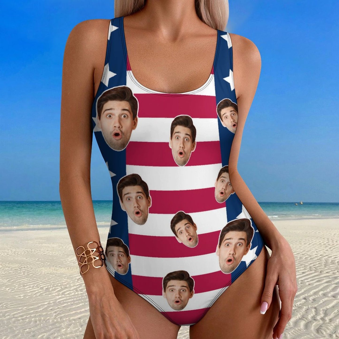 Custom Face Flag Women's One-Piece Swimsuit-WEPRINTME-12