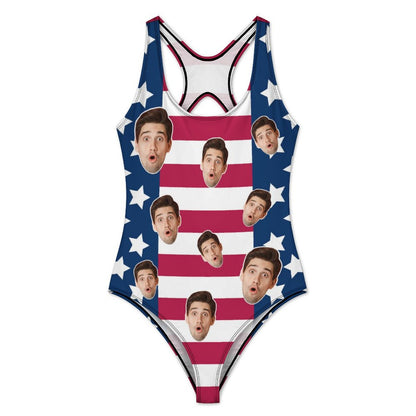 Custom Face Flag Women's One-Piece Swimsuit-WEPRINTME-16