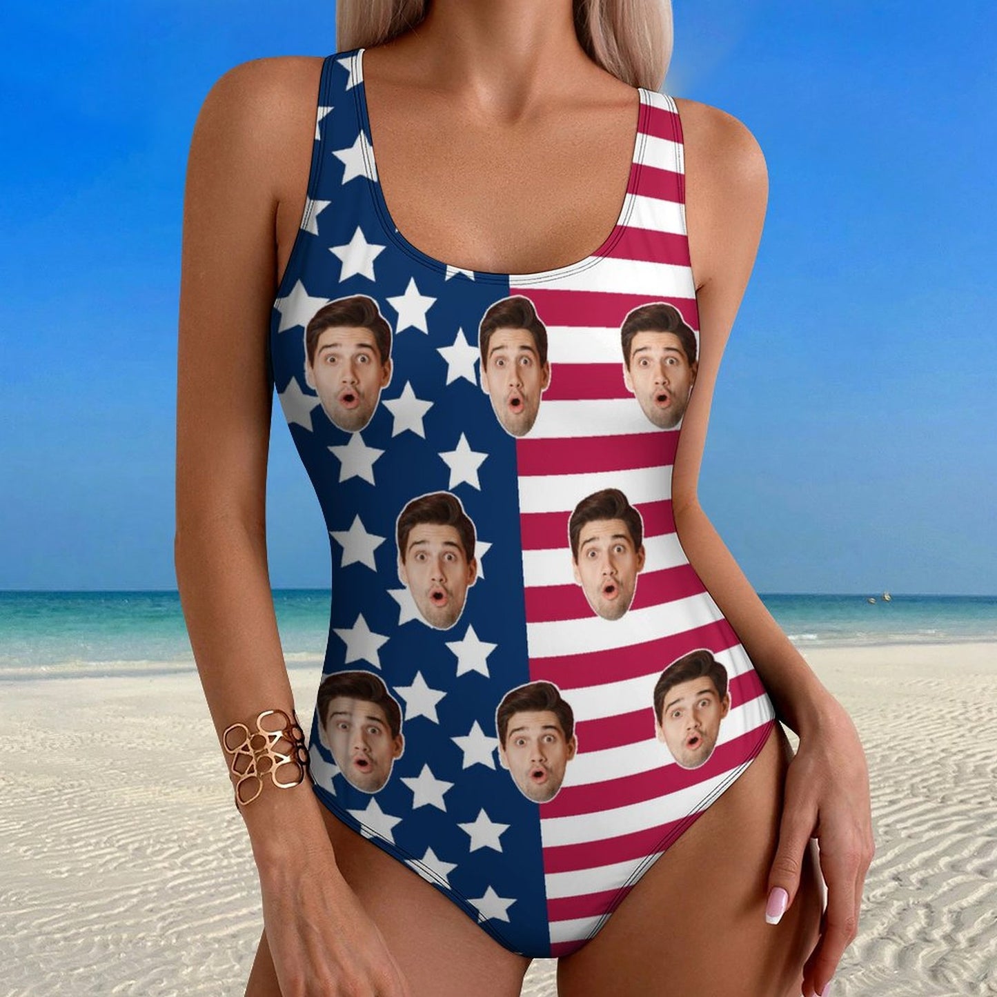 Custom Face Flag Women's One-Piece Swimsuit-WEPRINTME-2