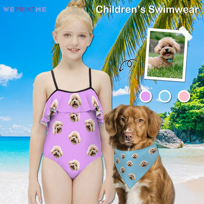 Custom Face Girls Swimwear Matching Pet Bandana-WEPRINTME-1