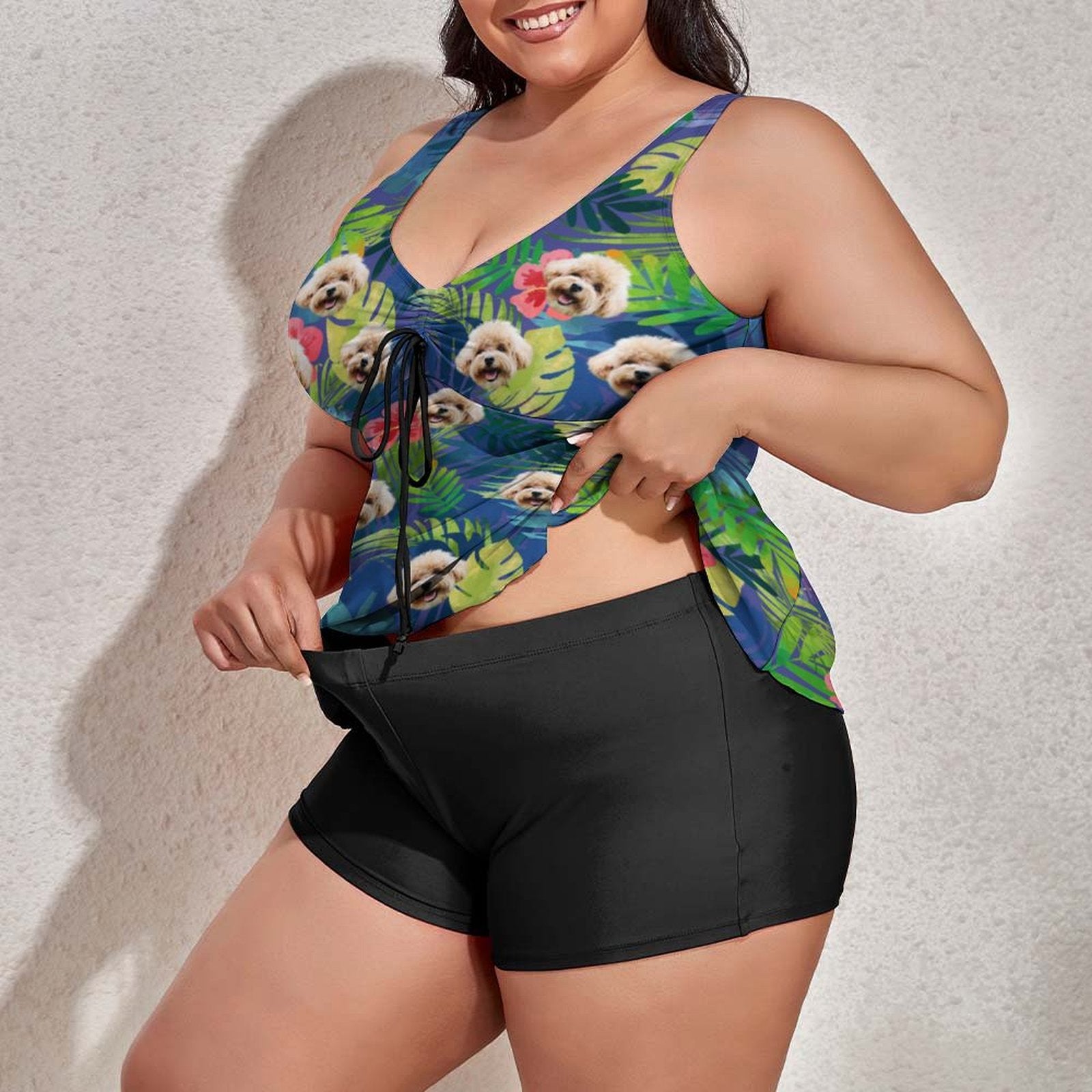 Custom Face Hawaiian Flag Plus Size Tankini-WEPRINTME-7
