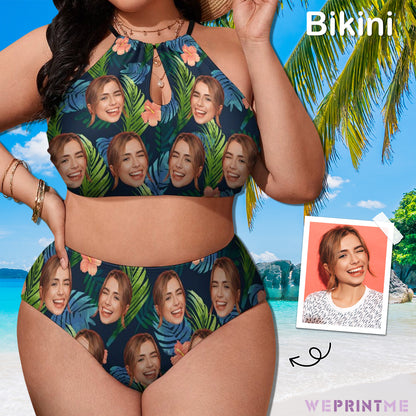 Custom Face Hawaiian Plus Size Halter Tankini-WEPRINTME-2