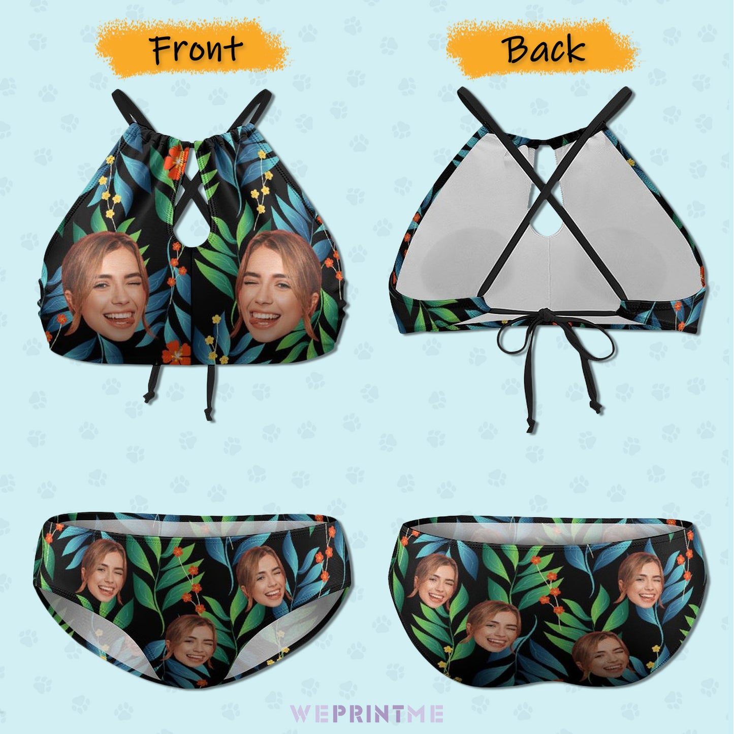 Custom Face Hawaiian Plus Size Halter Tankini-WEPRINTME-4