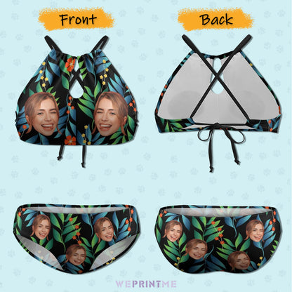 Custom Face Hawaiian Plus Size Halter Tankini-WEPRINTME-4