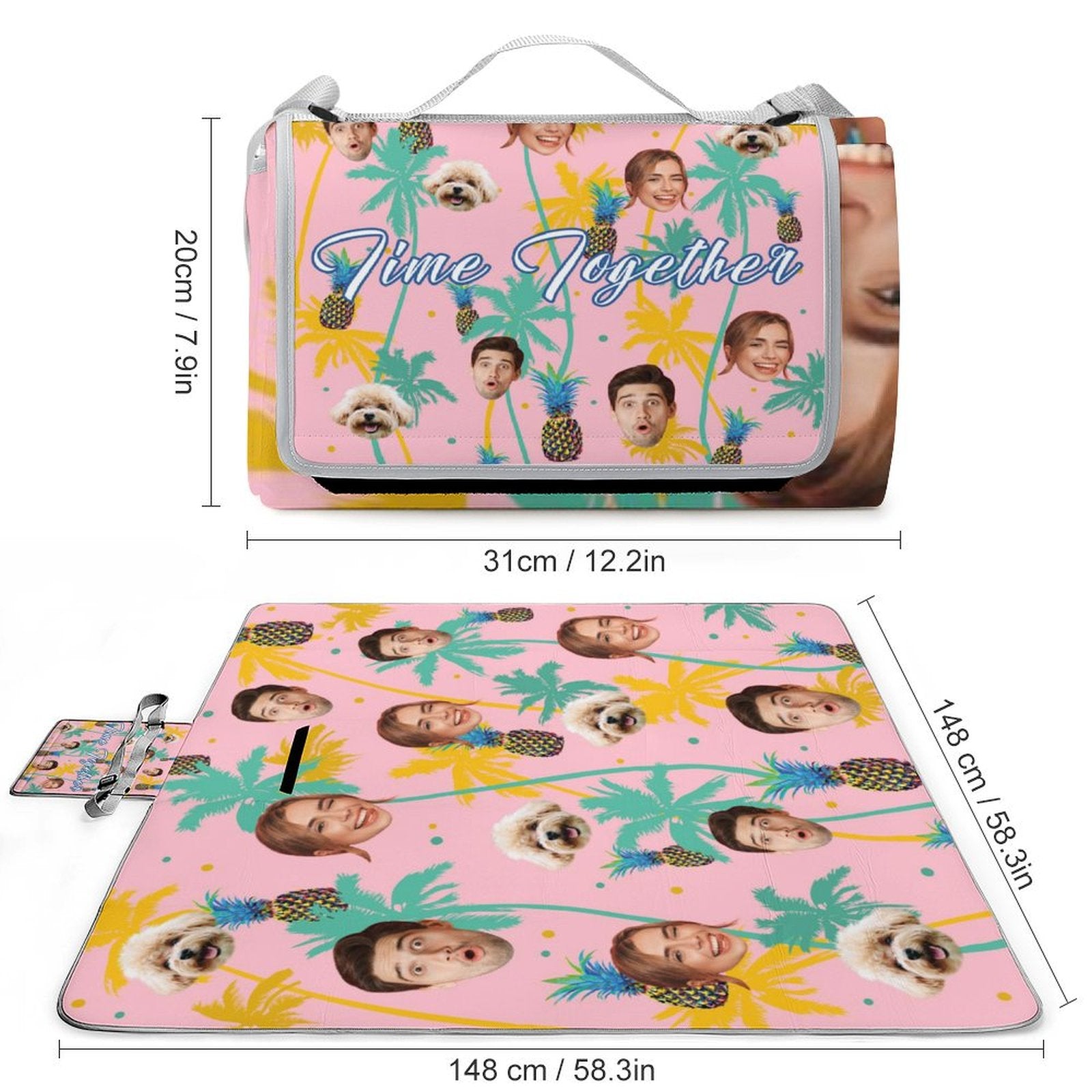Custom Face Hawaiian Square Picnic Mat-WEPRINTME-3