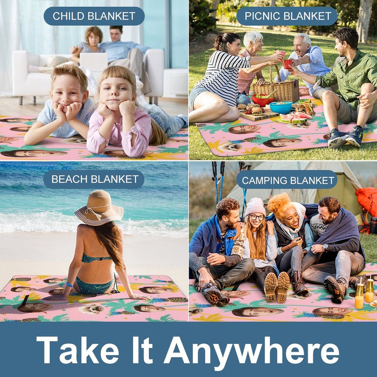 Custom Face Hawaiian Square Picnic Mat-WEPRINTME-5