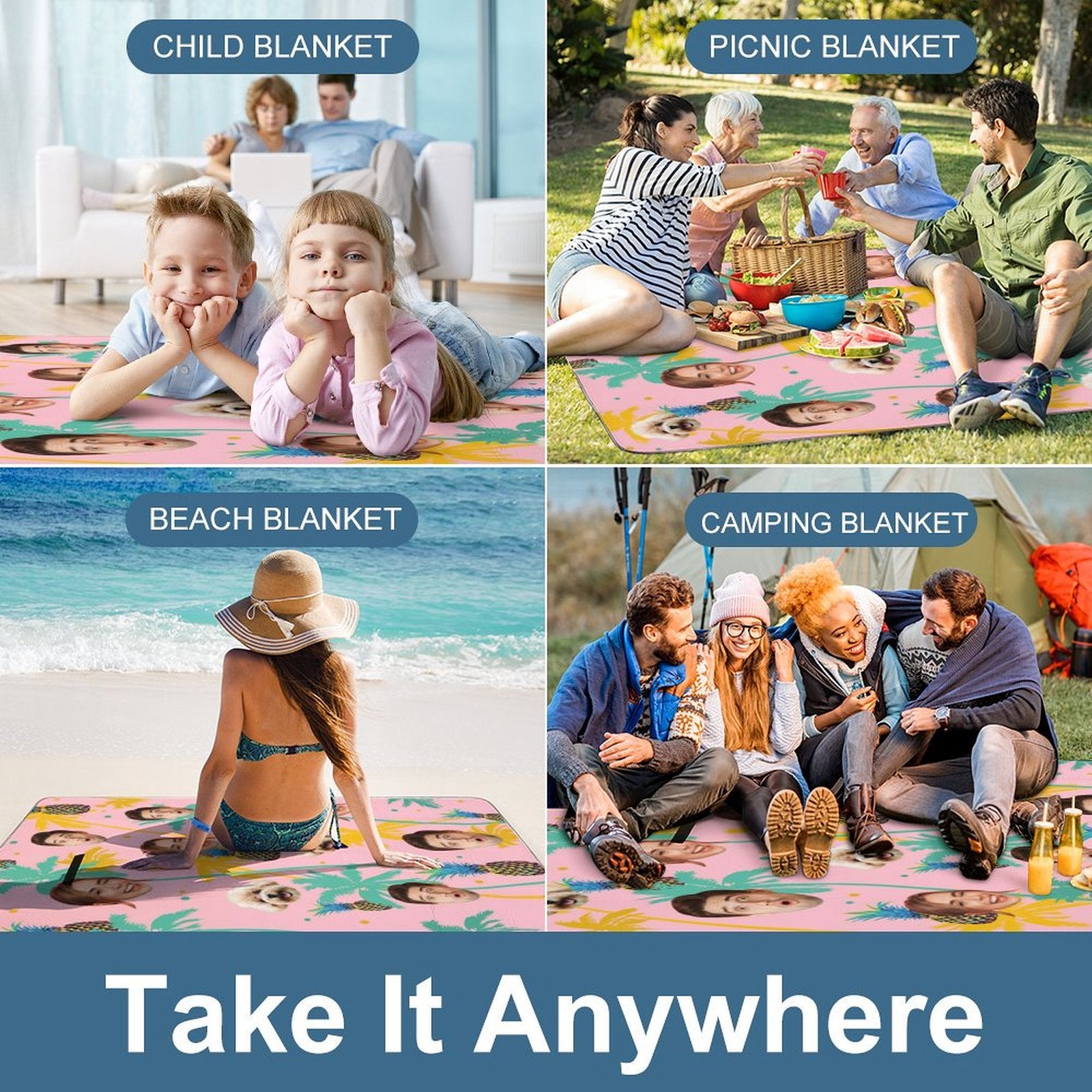 Custom Face Hawaiian Square Picnic Mat-WEPRINTME-5