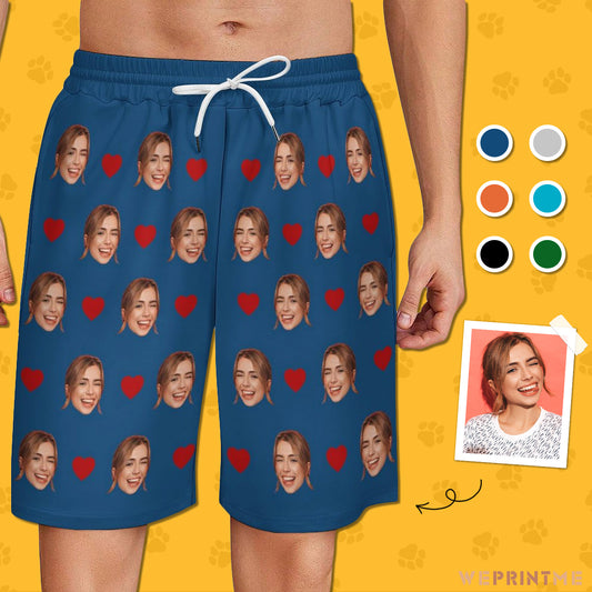 Custom Face Heart Men's Short Sweatpants-WEPRINTME-1
