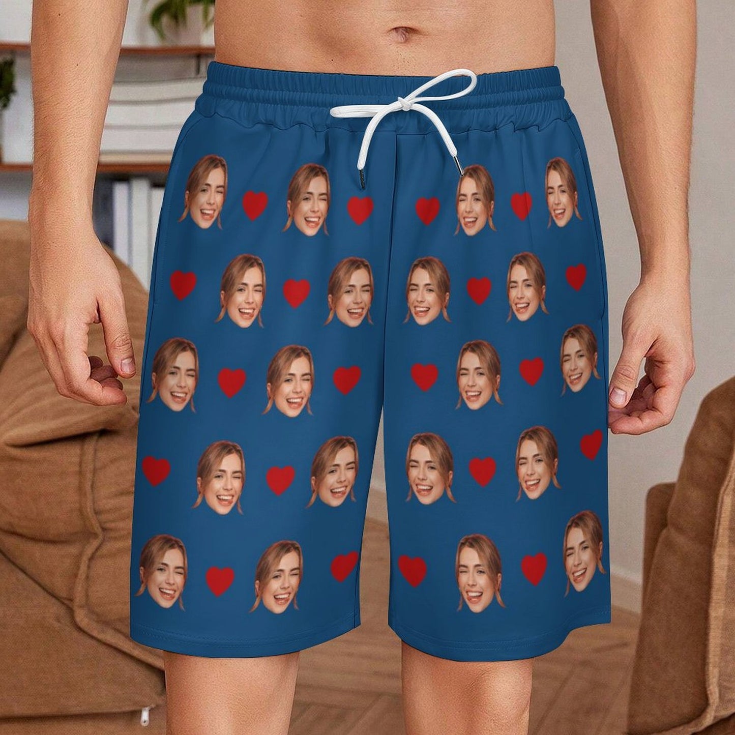 Custom Face Heart Men's Short Sweatpants-WEPRINTME-2