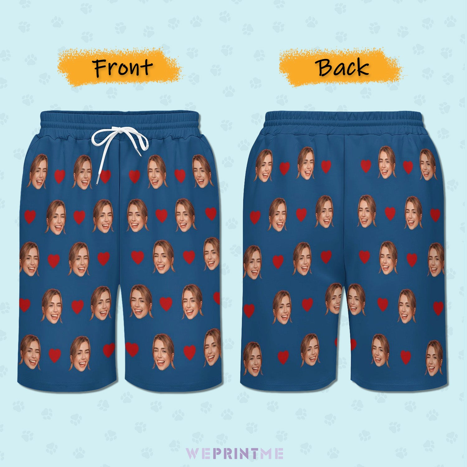 Custom Face Heart Men's Short Sweatpants-WEPRINTME-3