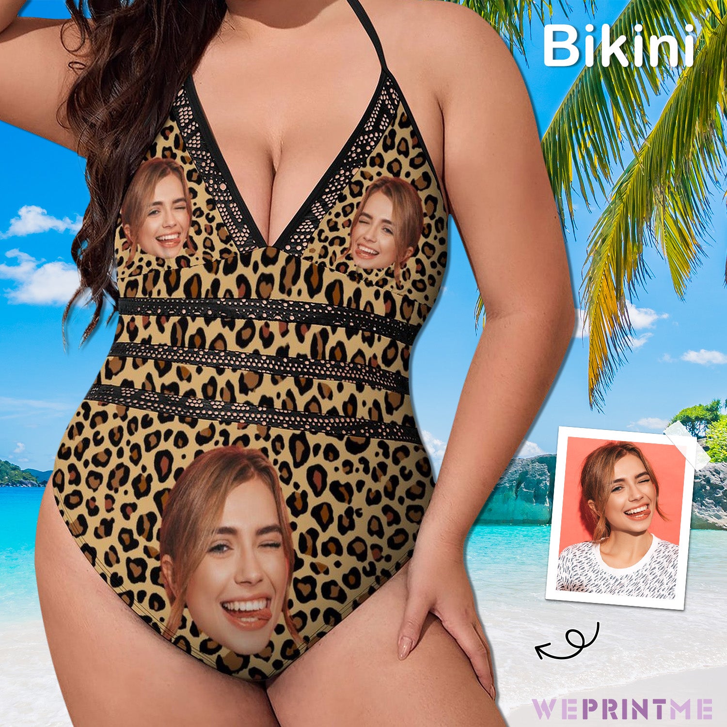 Custom Face Leopard Plus Size One-Piece Swimwear-WEPRINTME-2