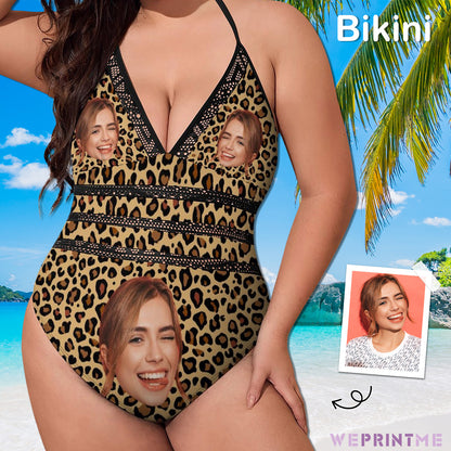 Custom Face Leopard Plus Size One-Piece Swimwear-WEPRINTME-2