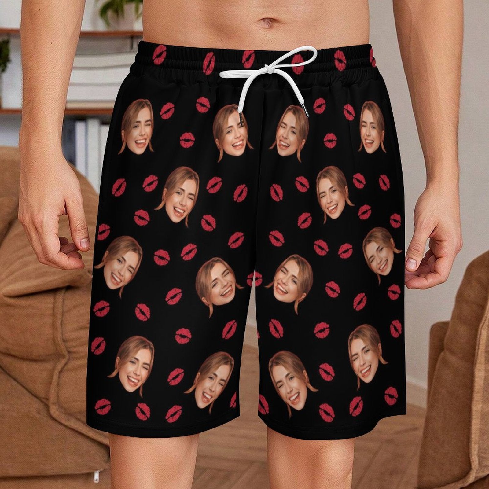 Custom Face Lips Men's Short Sweatpants-WEPRINTME-2