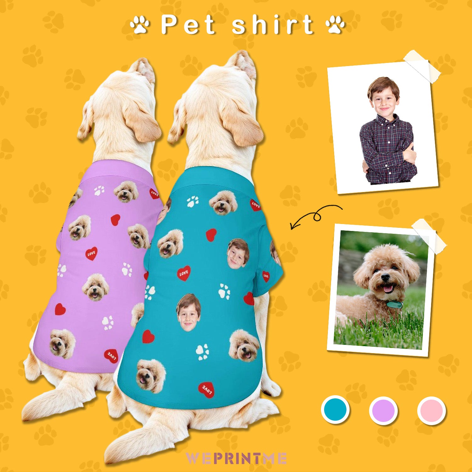 Custom Face Pet Shirt Heart Paws Pet Costume-WEPRINTME-1