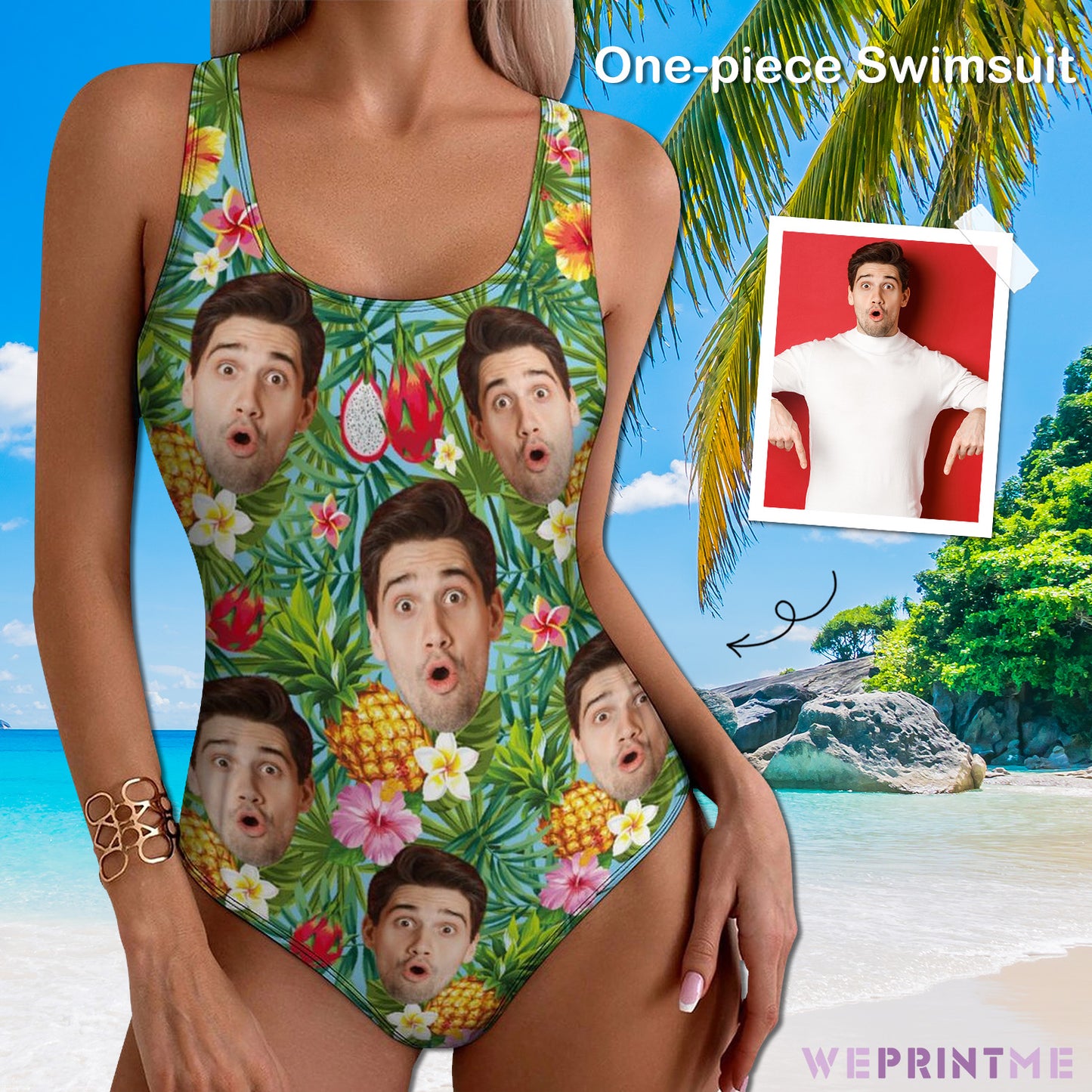 Custom Face Pineapple Women's One-Piece Swimsuit-WEPRINTME-1