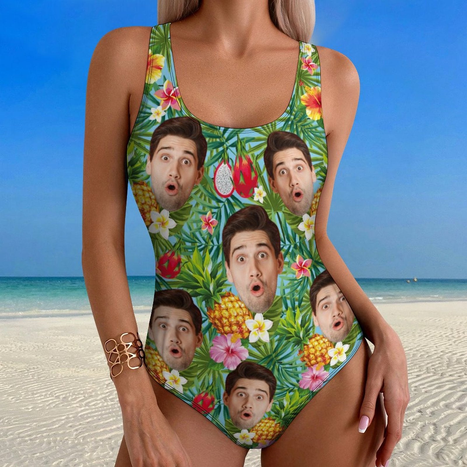 Custom Face Pineapple Women's One-Piece Swimsuit-WEPRINTME-2