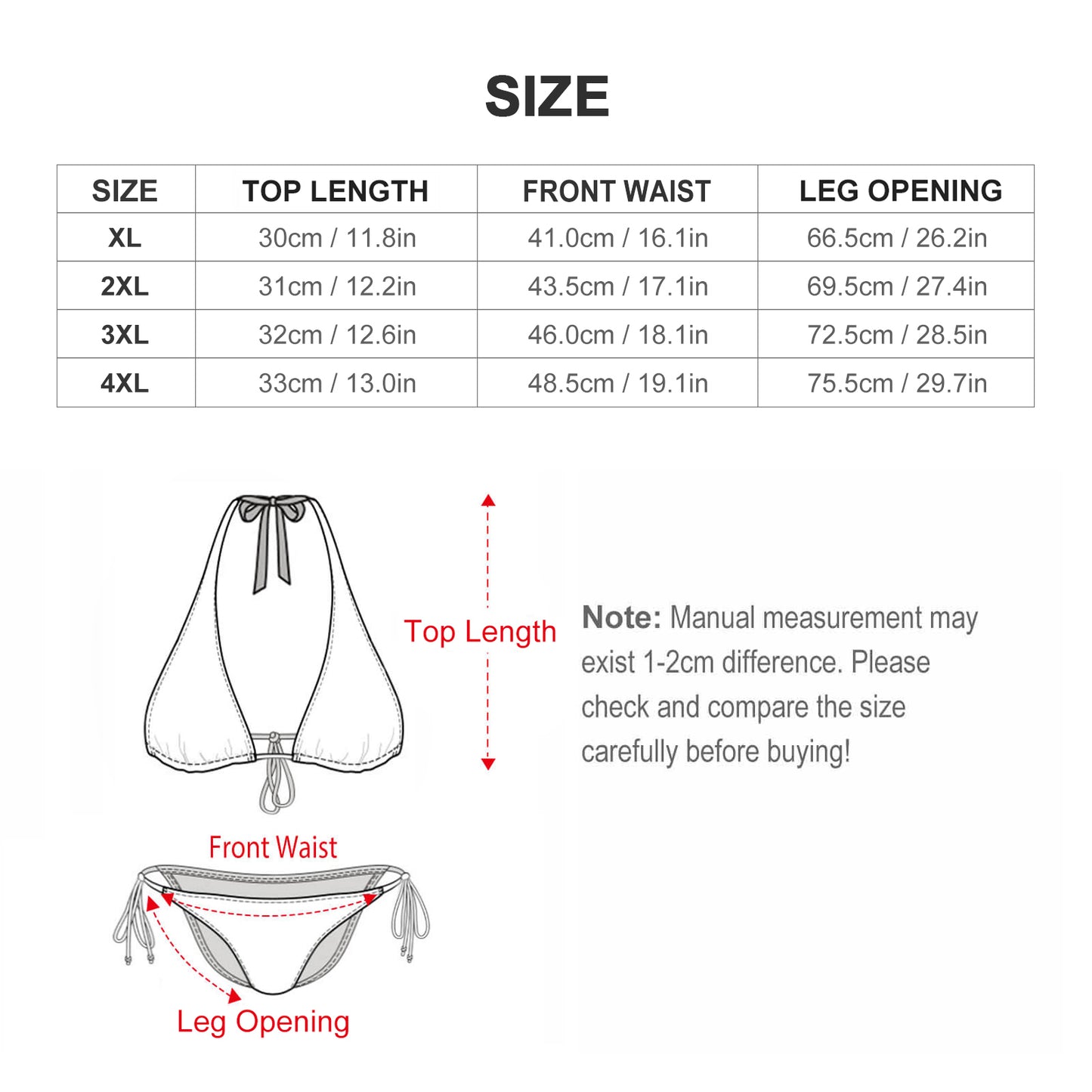 Custom Face Plus Size Swimwear-WEPRINTME-Size Chart