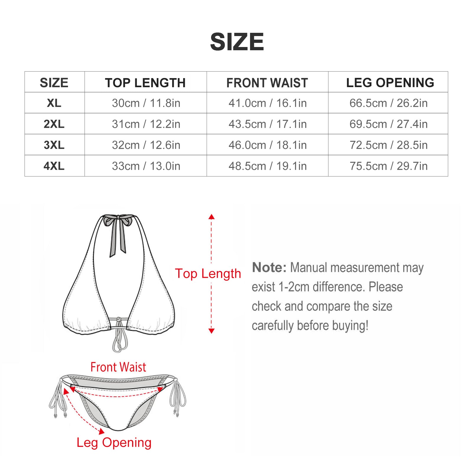 Custom Face Plus Size Swimwear-WEPRINTME-Size Chart