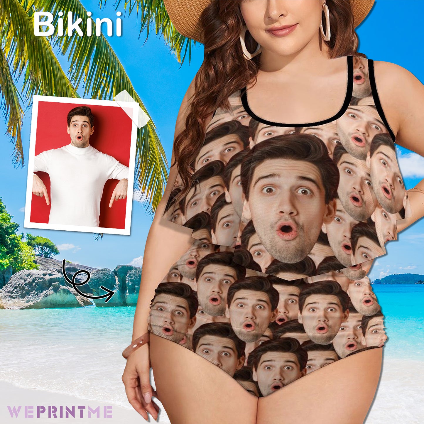 Custom Face Seamless Face Plus Size Ruffle Tankini-WEPRINTME-1