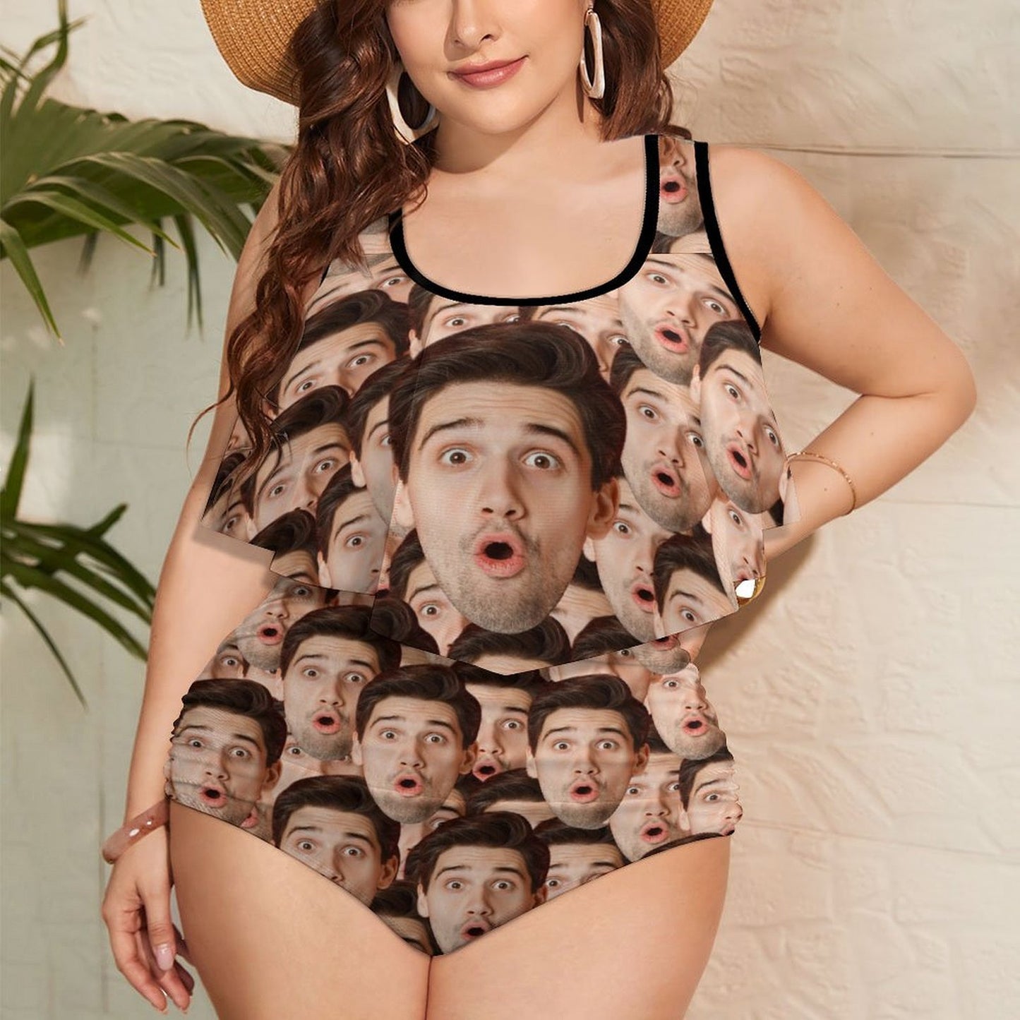 Custom Face Seamless Face Plus Size Ruffle Tankini-WEPRINTME-2