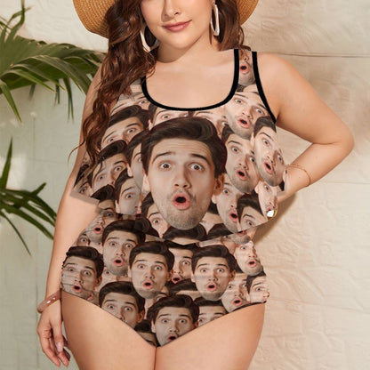 Custom Face Seamless Face Plus Size Ruffle Tankini-WEPRINTME-2