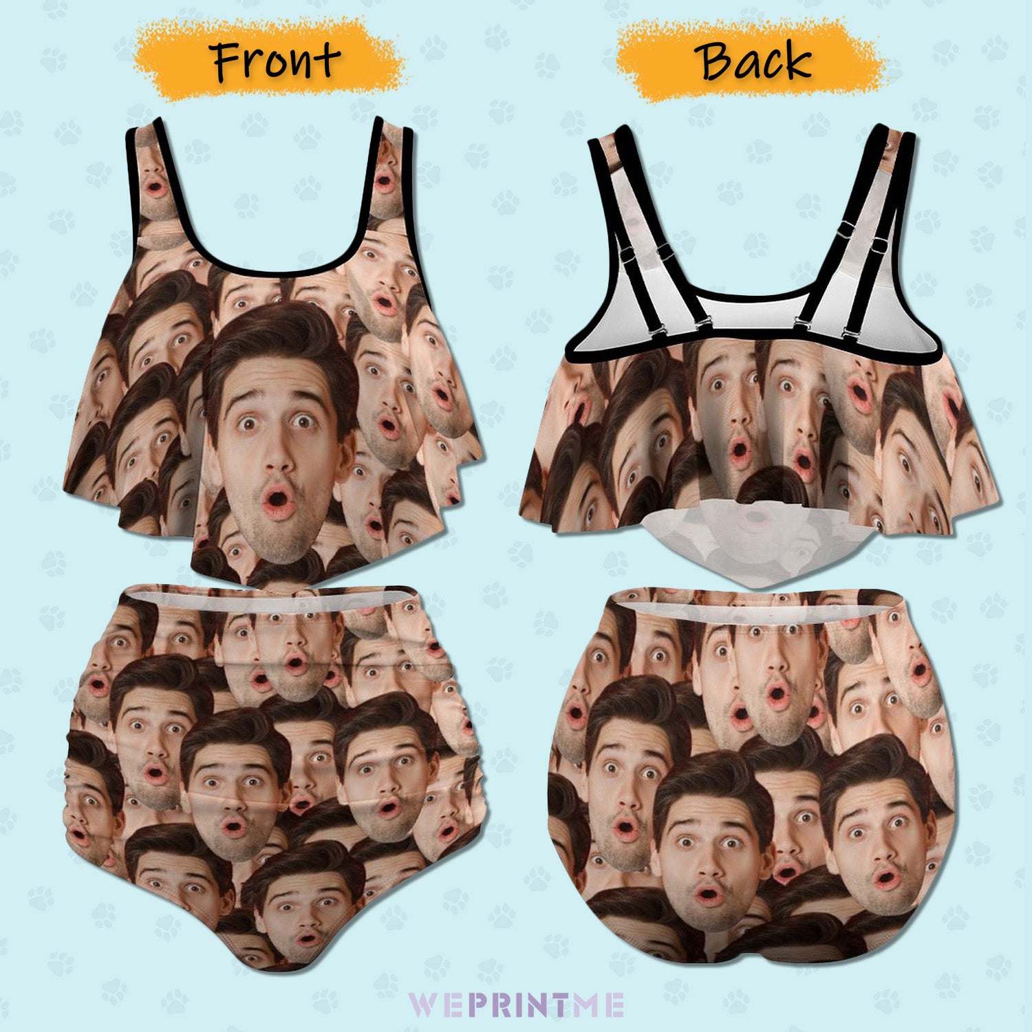 Custom Face Seamless Face Plus Size Ruffle Tankini-WEPRINTME-4