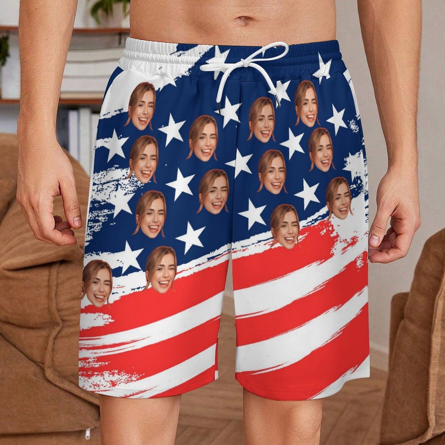Custom Face Slanted Flag Men's Short Sweatpants-WEPRINTME-1