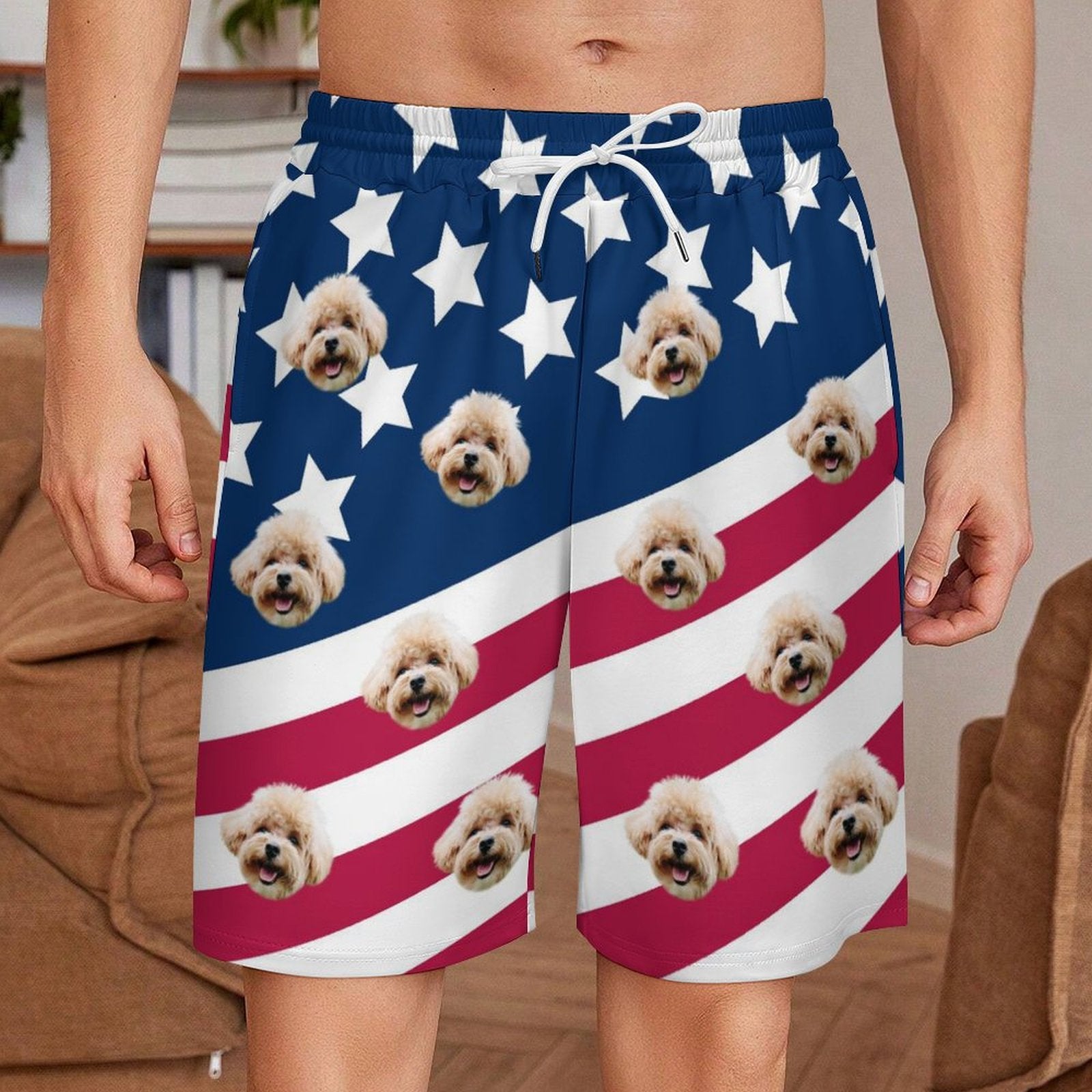Custom Face Slanted Flag Men's Short Sweatpants-WEPRINTME-2