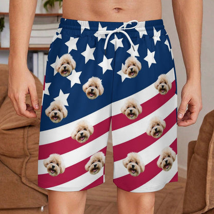 Custom Face Slanted Flag Men's Short Sweatpants-WEPRINTME-2