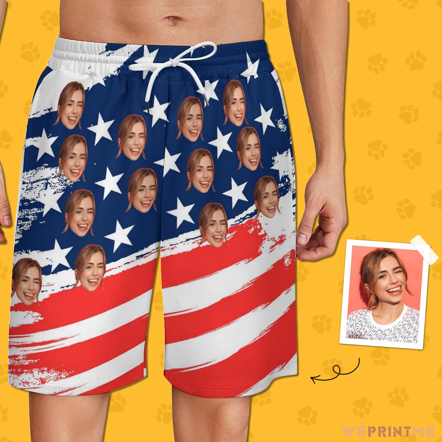 Custom Face Slanted Flag Men's Short Sweatpants-WEPRINTME-3