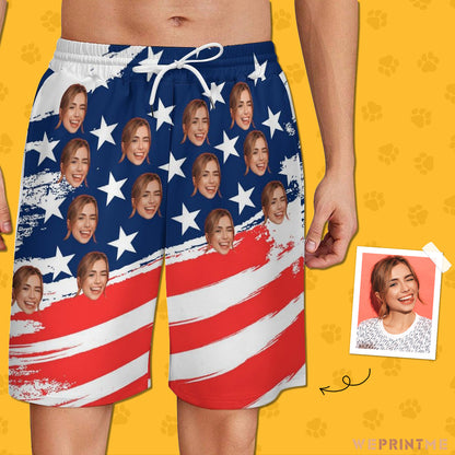 Custom Face Slanted Flag Men's Short Sweatpants-WEPRINTME-3