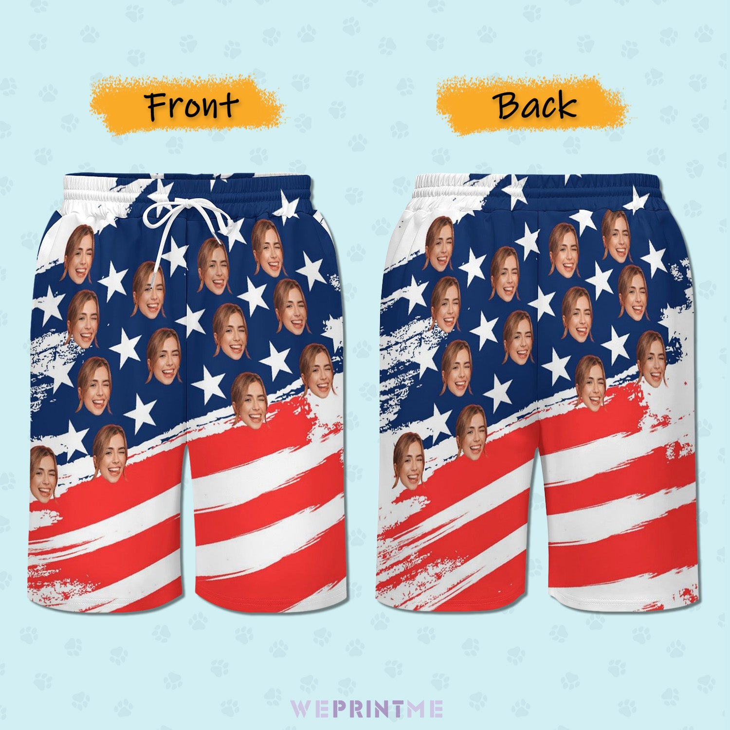 Custom Face Slanted Flag Men's Short Sweatpants-WEPRINTME-4