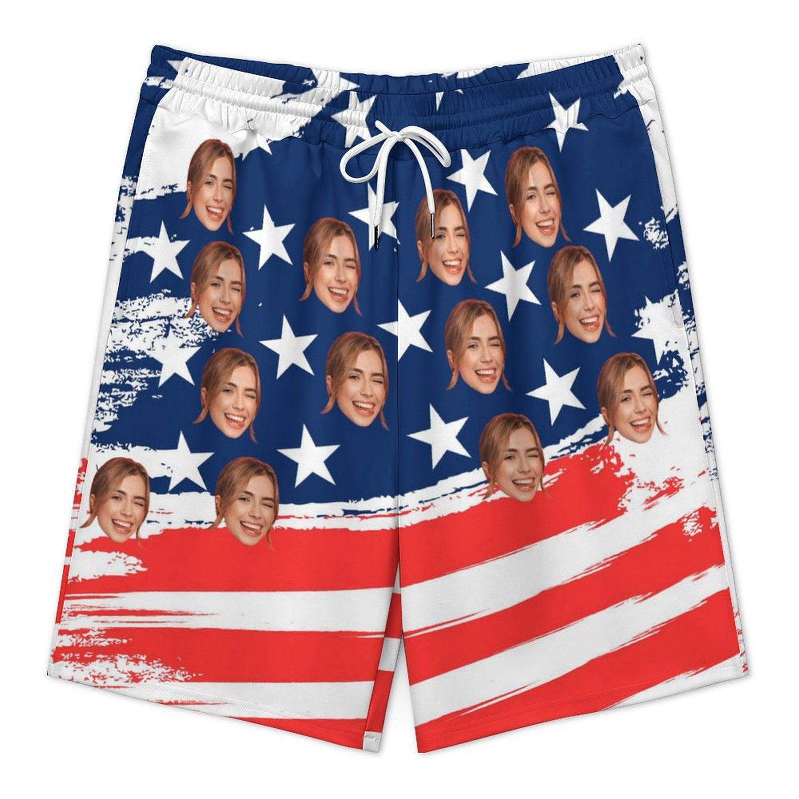 Custom Face Slanted Flag Men's Short Sweatpants-WEPRINTME-5