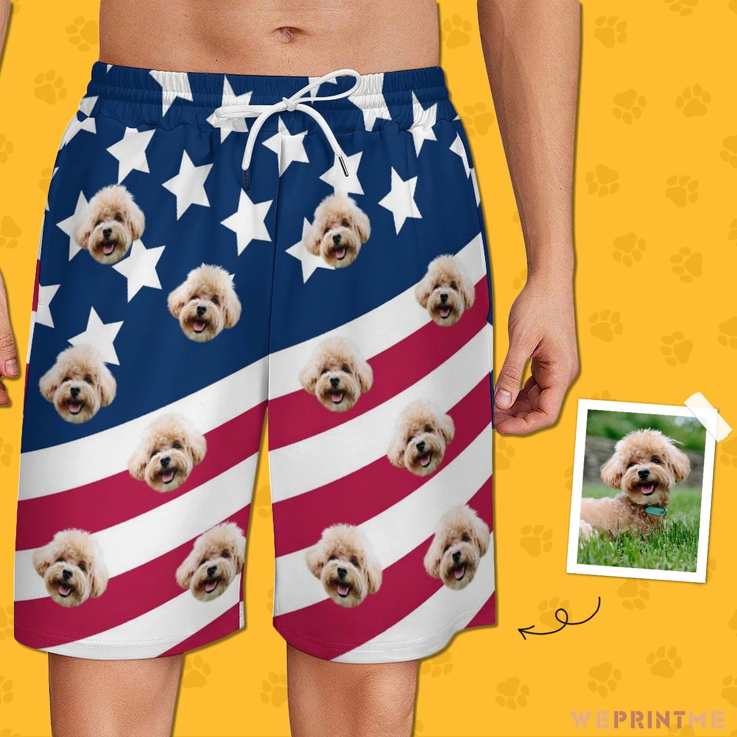 Custom Face Slanted Flag Men's Short Sweatpants-WEPRINTME-6