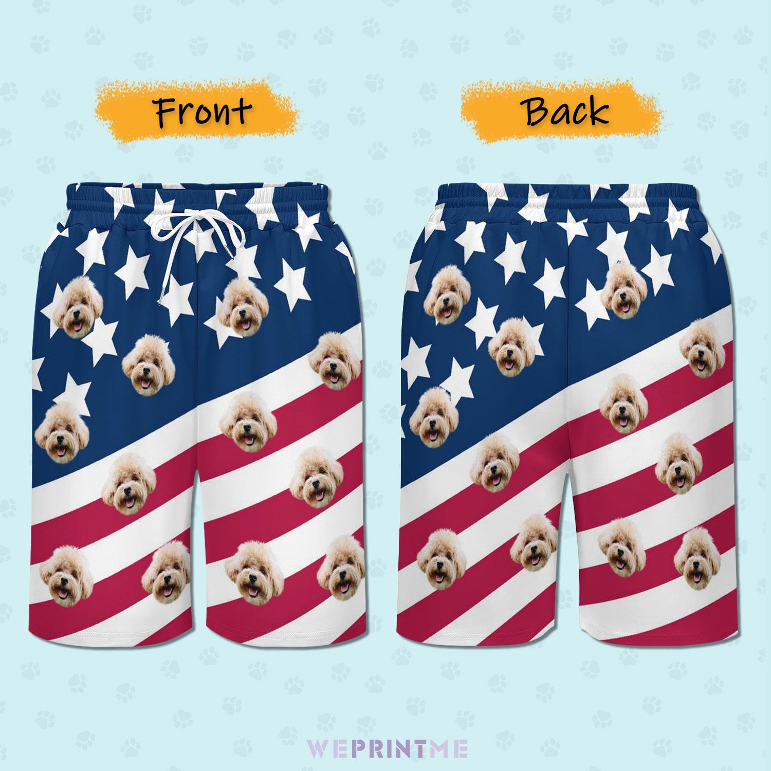 Custom Face Slanted Flag Men's Short Sweatpants-WEPRINTME-7
