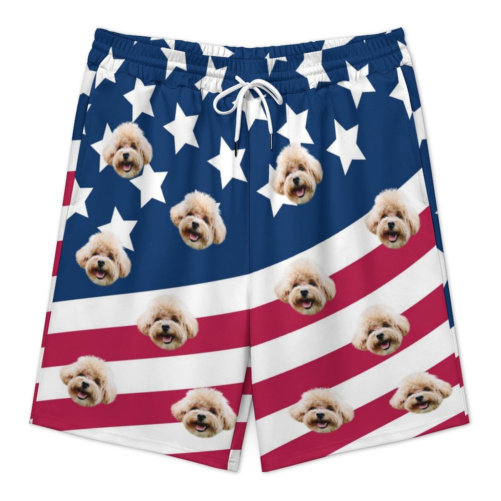 Custom Face Slanted Flag Men's Short Sweatpants-WEPRINTME-8