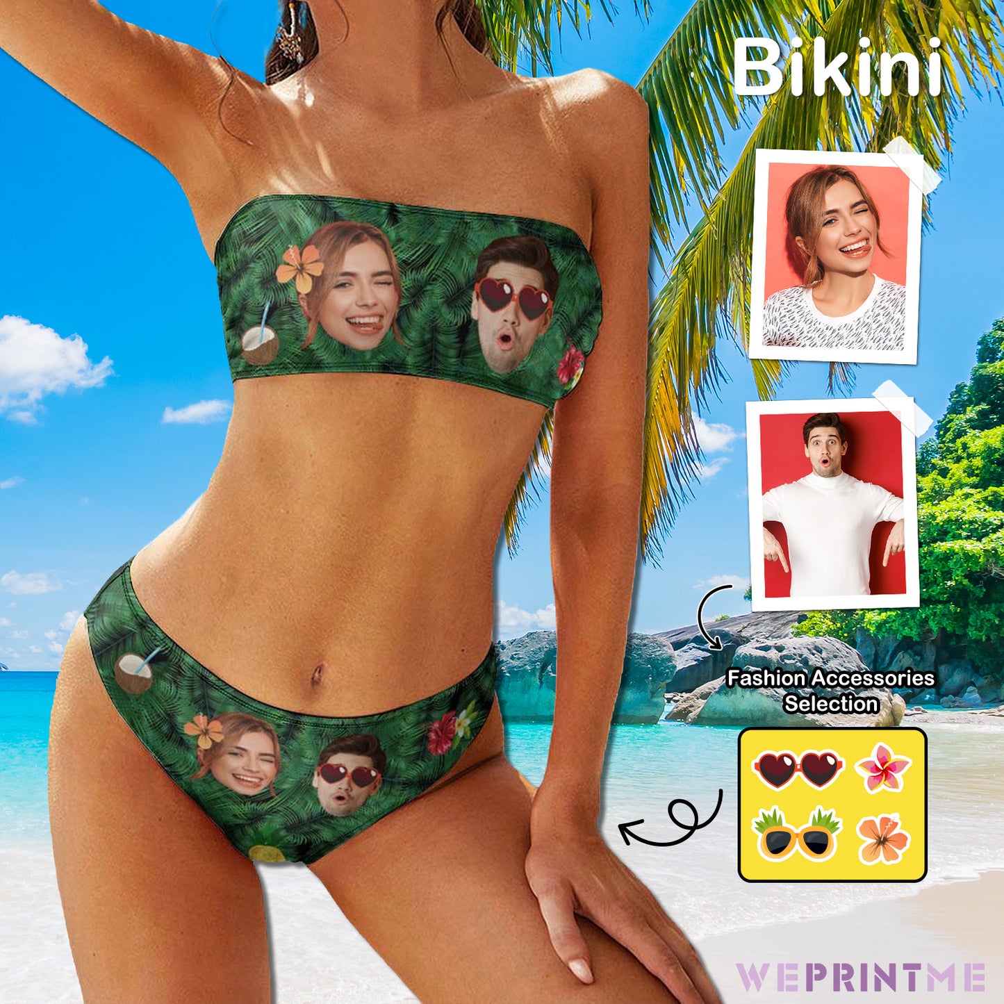 Custom Face Summer Bandeau Bikini-WEPRINTME-1
