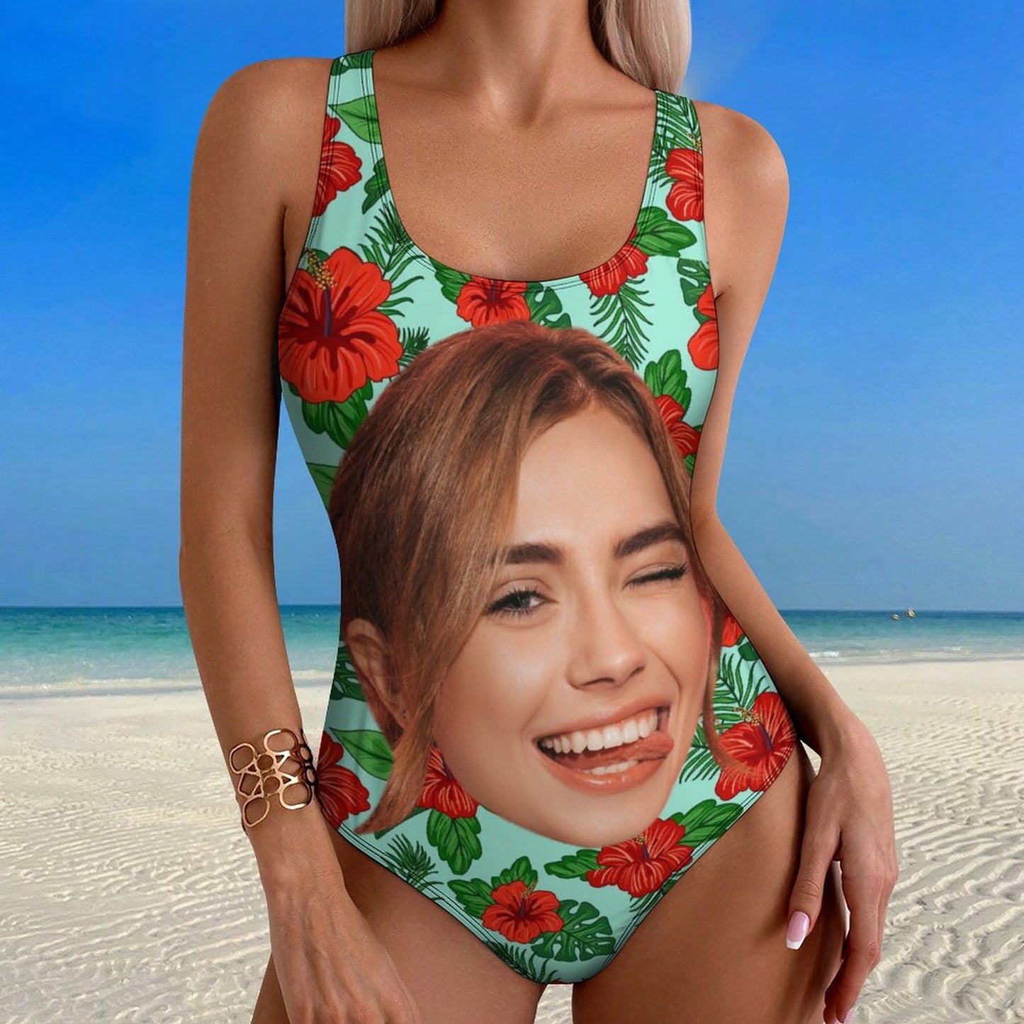 Custom Face Summer Big Face Women's One-Piece Swimsuit-WEPRINTME-11