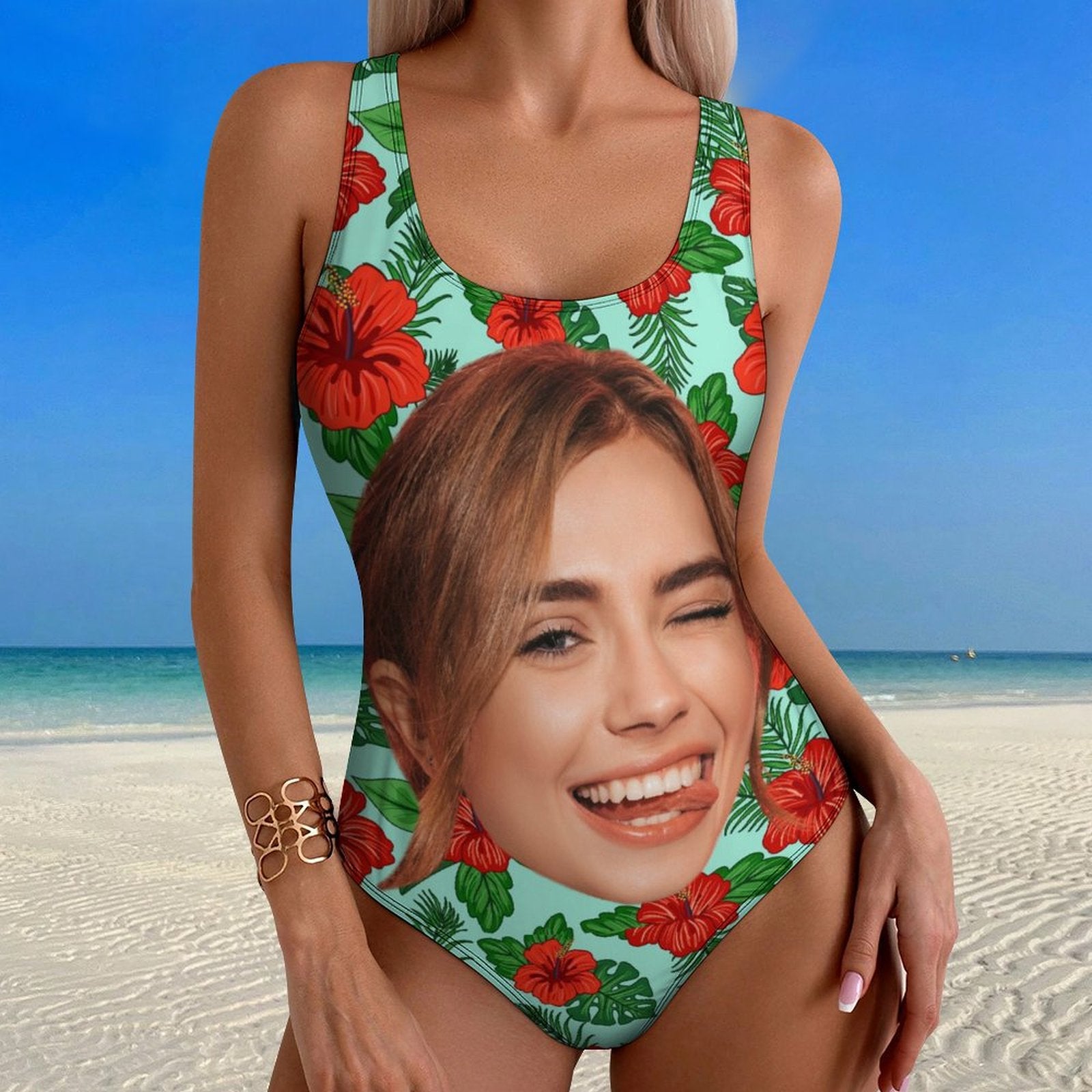 Custom Face Summer Big Face Women's One-Piece Swimsuit-WEPRINTME-11