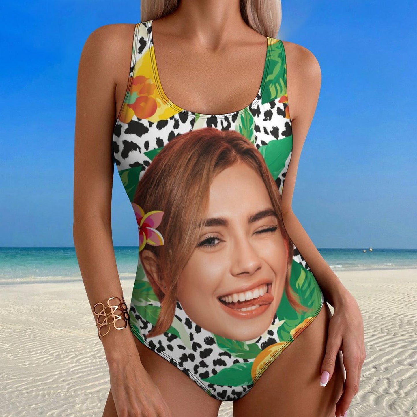 Custom Face Summer Big Face Women's One-Piece Swimsuit-WEPRINTME-15