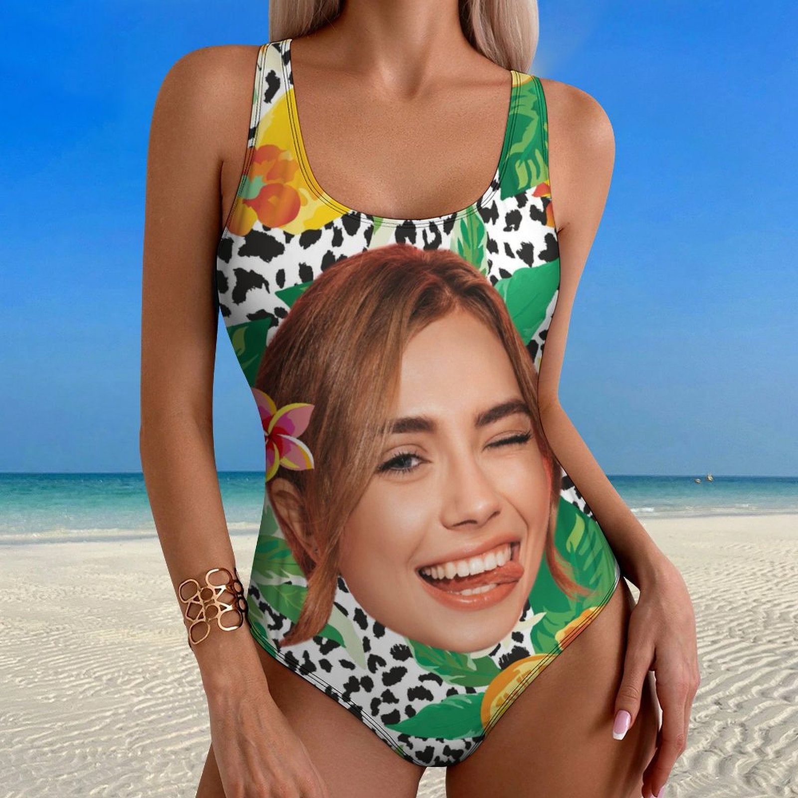 Custom Face Summer Big Face Women's One-Piece Swimsuit-WEPRINTME-15