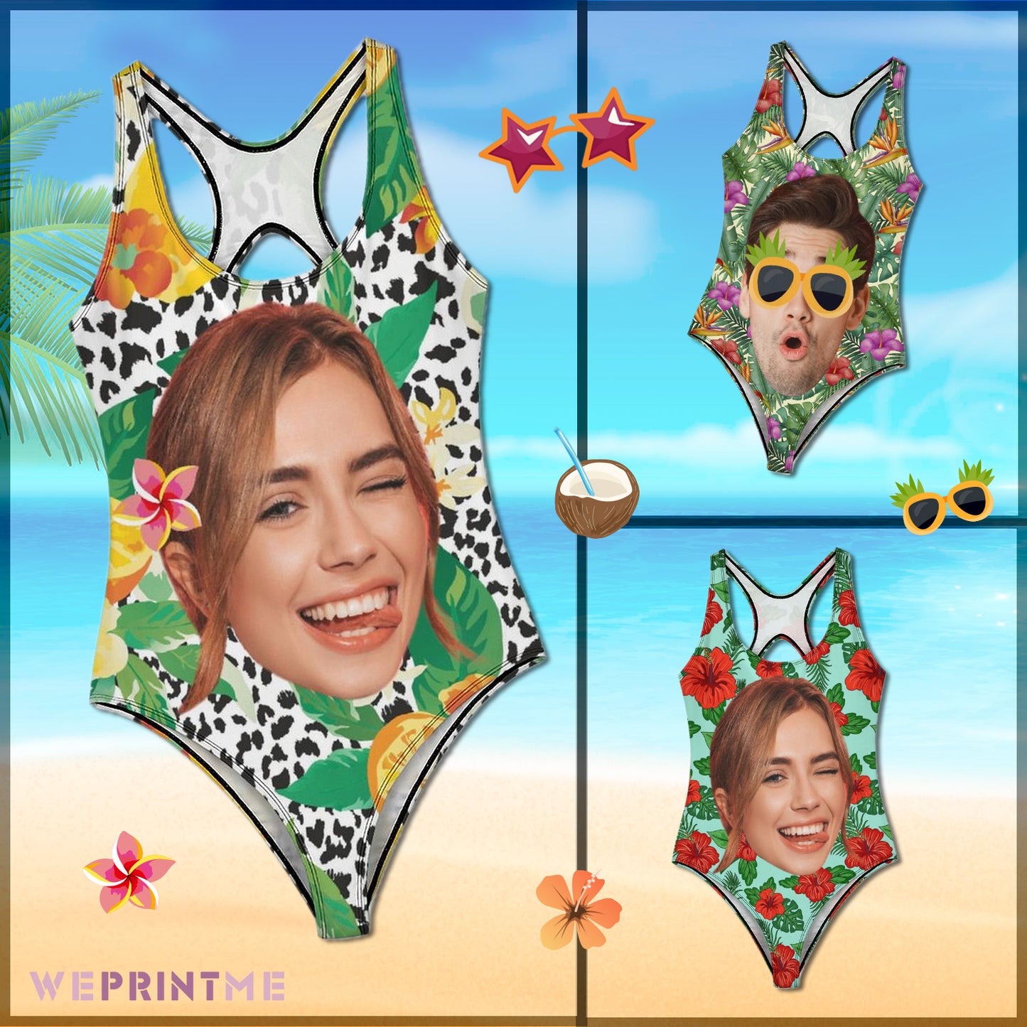 Custom Face Summer Big Face Women's One-Piece Swimsuit-WEPRINTME-2