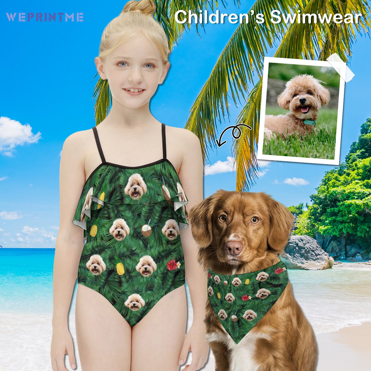 Custom Face Summer Girls Swimwear Matching Pet Bandana-WEPRINTME-1