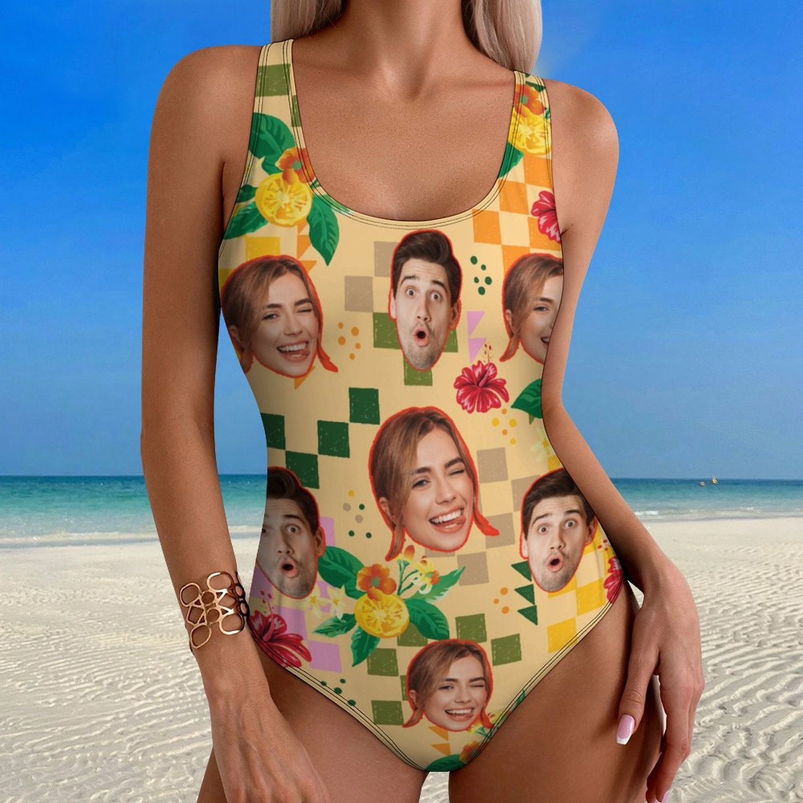Custom Face Summer Mosaic Women's One-Piece Swimsuit-WEPRINTME-2