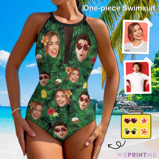 Custom Face Summer Women's Hollow One-Piece Swimsuit-WEPRINTME-1