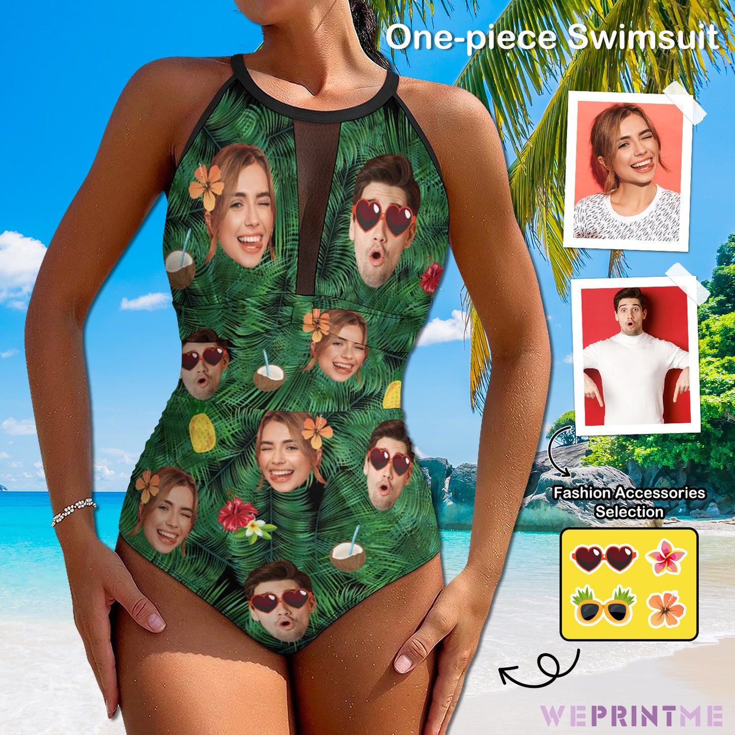 Custom Face Summer Women's Hollow One-Piece Swimsuit-WEPRINTME-1