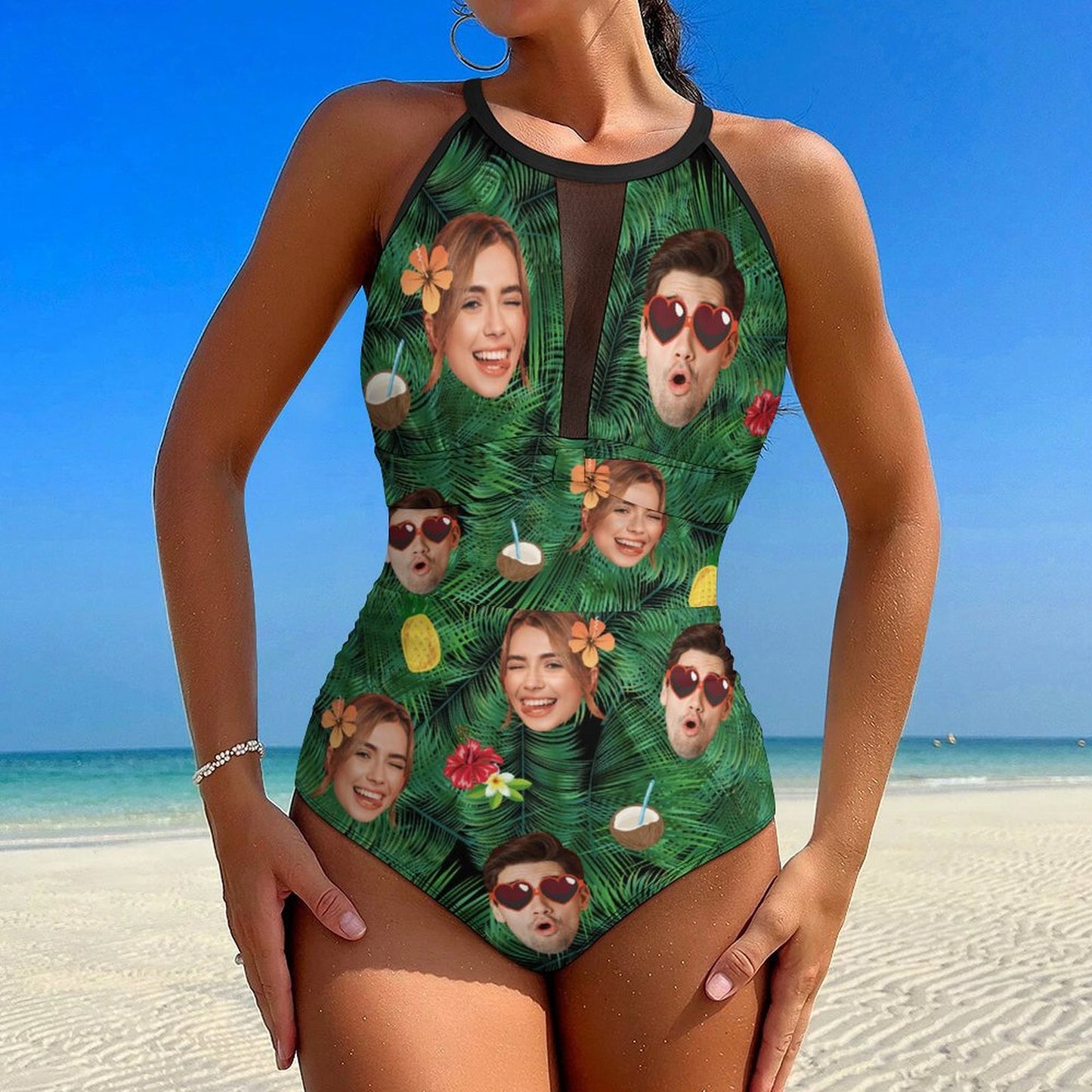 Custom Face Summer Women's Hollow One-Piece Swimsuit-WEPRINTME-2