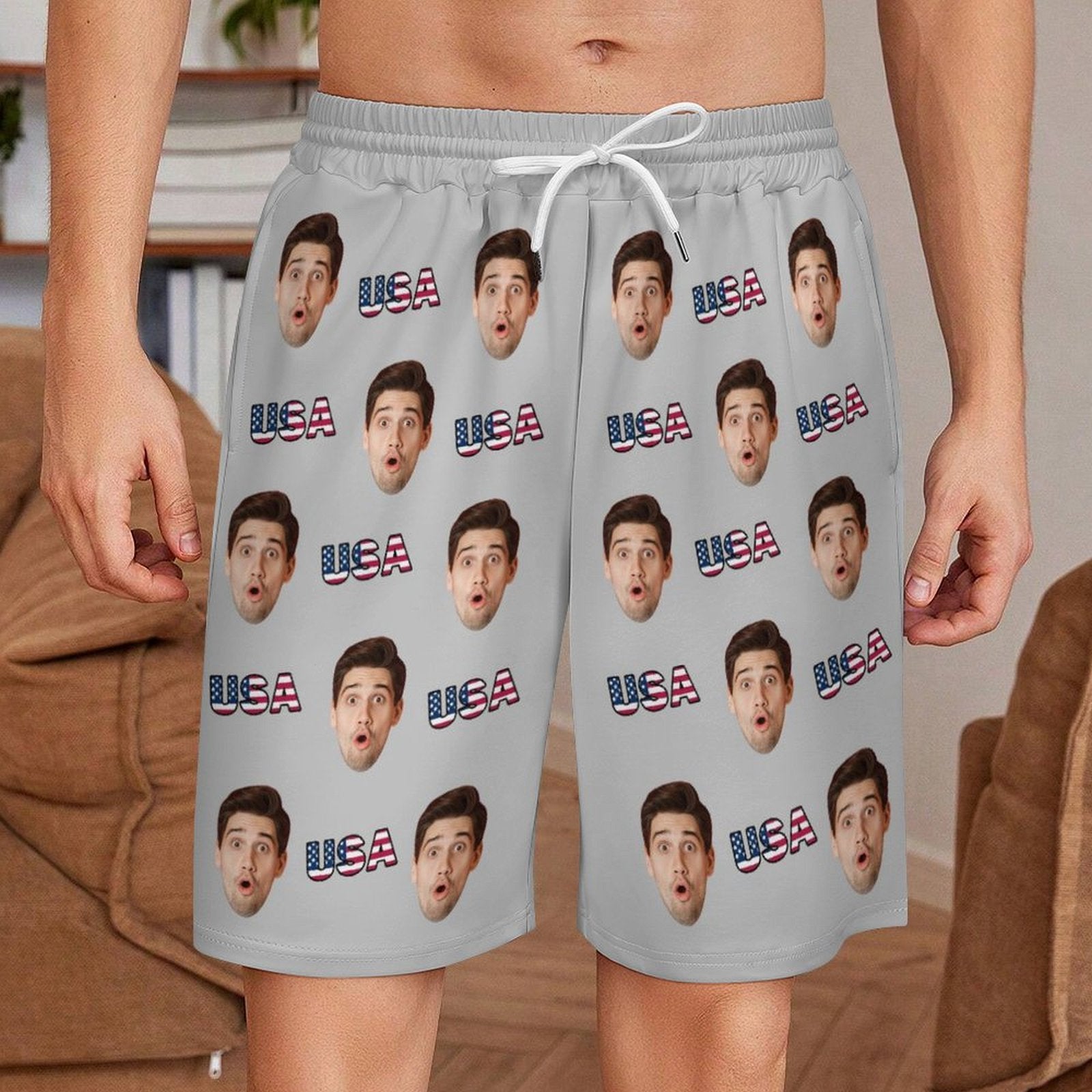 Custom Face USA Men's Short Sweatpants-WEPRINTME-2