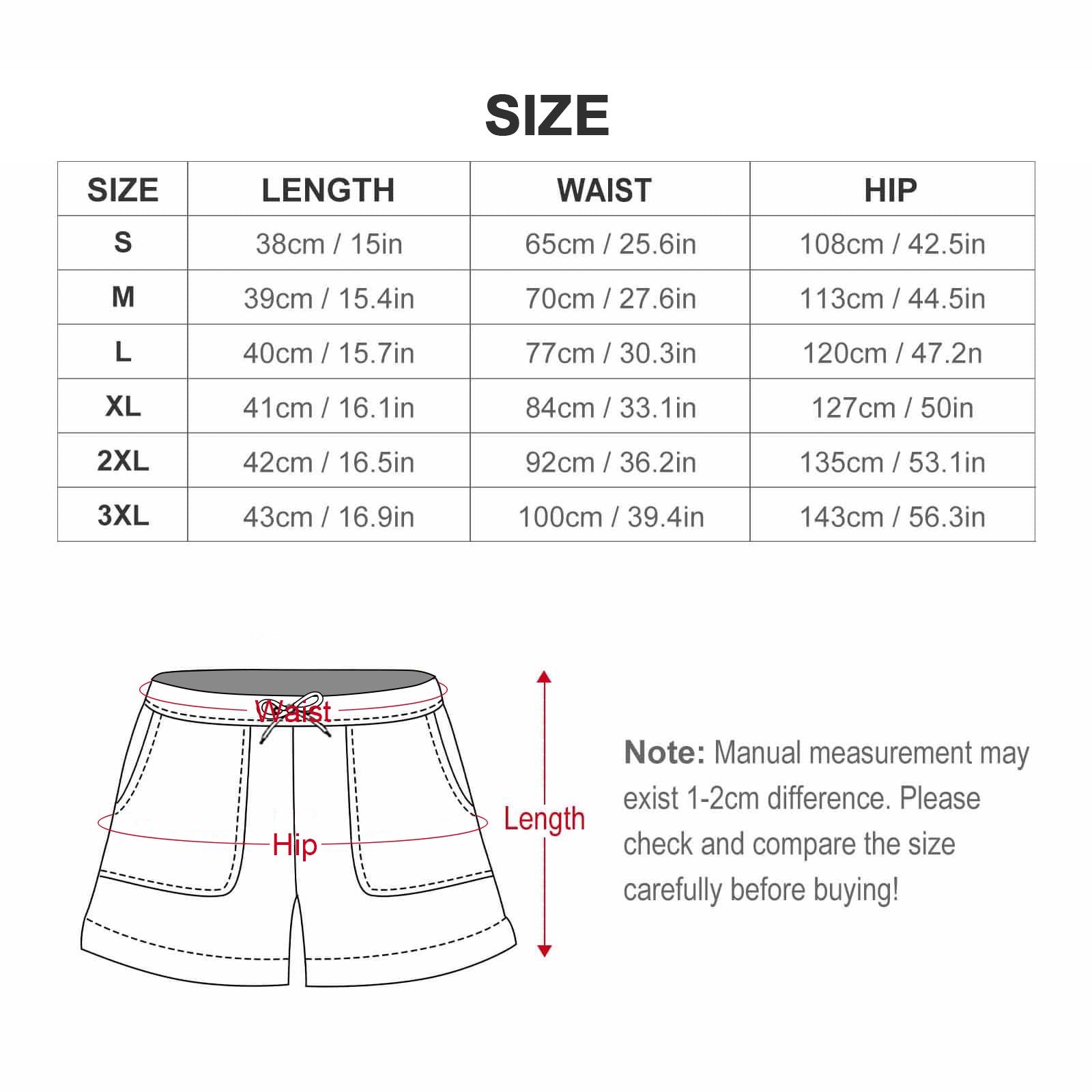 Custom Face Women's Shorts-WEPRINTME-Size Chart